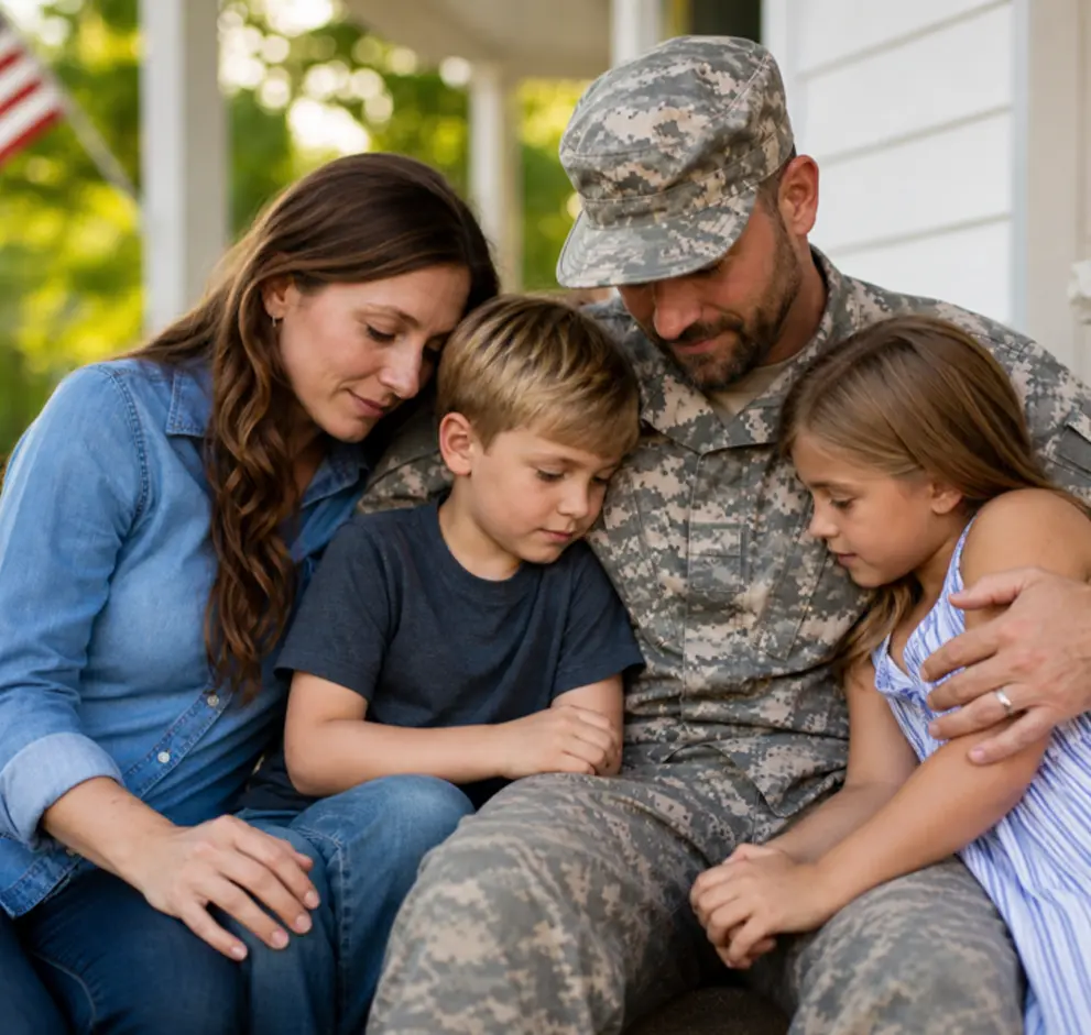 Veteran with family discussing benefits