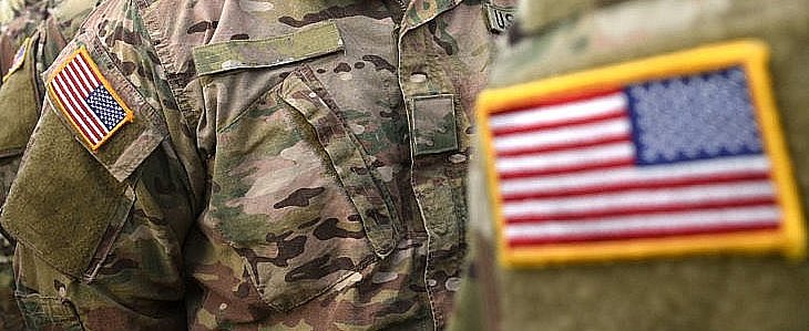 USA patch flag on soldiers arm