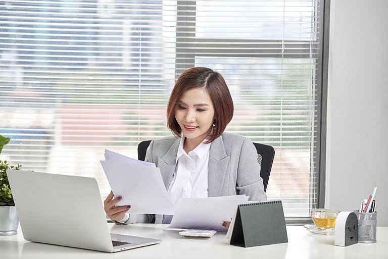 a woman working