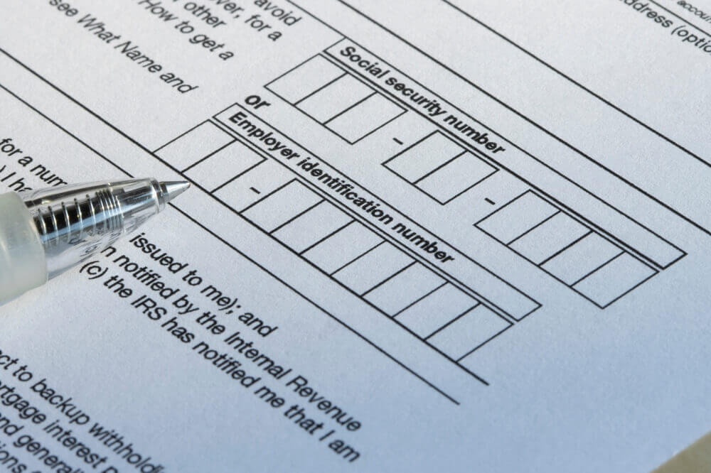 Closeup of the boxes for social security number (SSN)