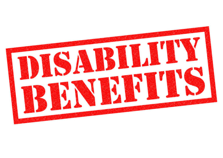 Disability Benefits red Rubber Stamp over a white background.