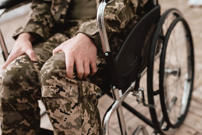 Close-up photo veteran in a wheelchair.