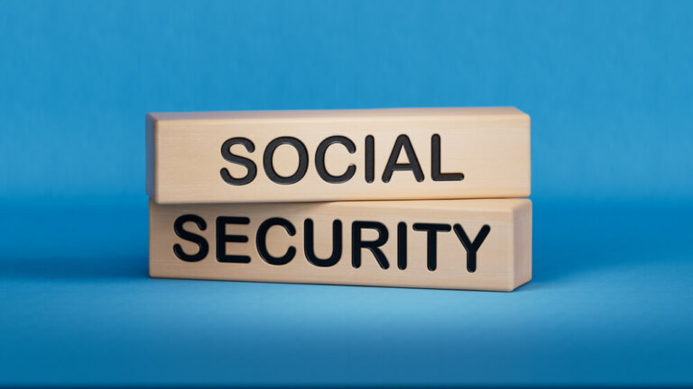 Concept words Social security on wooden blocks.