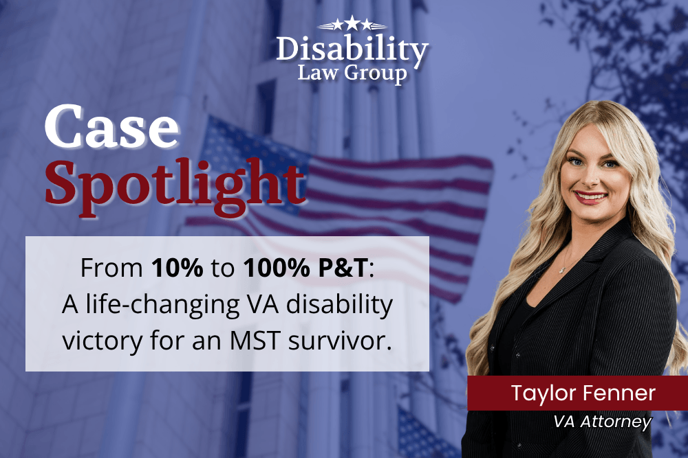 MST VA disability claim victory with 100% permanent and total rating