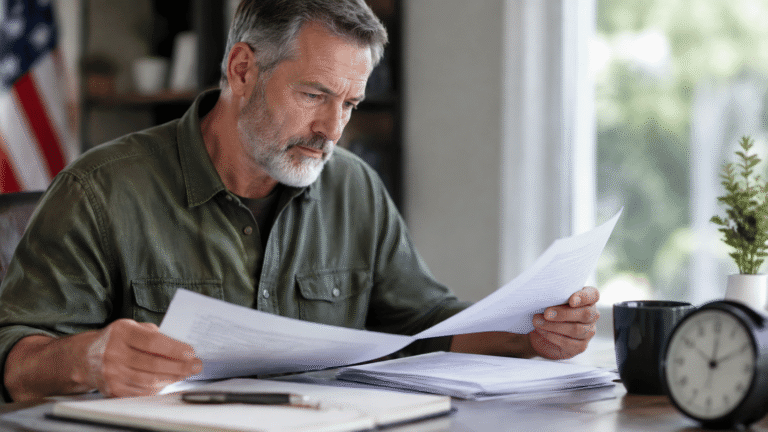 Veteran reviewing VA disability claim documents while learning about effective dates and potential back pay